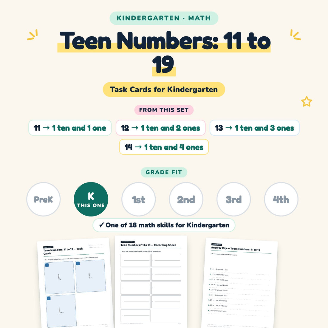 Teen Numbers: 11 to 19: skill and grade fit