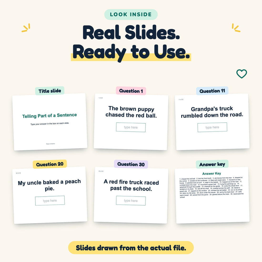 Telling Part of a Sentence digital deck: look inside