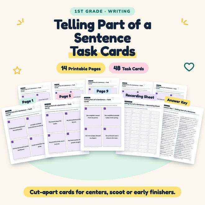 Telling Part of a Sentence Task Cards | 1st Grade (32 Cards) — cover