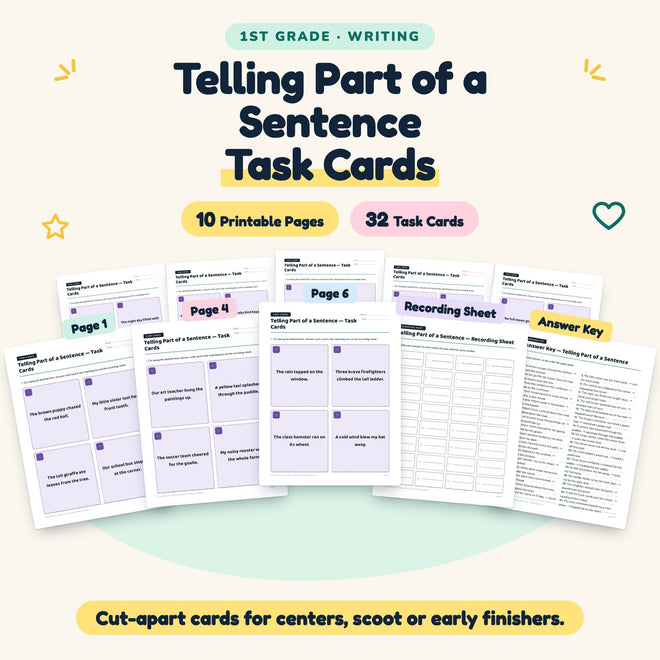 32 Telling Part of a Sentence Task Cards — cover