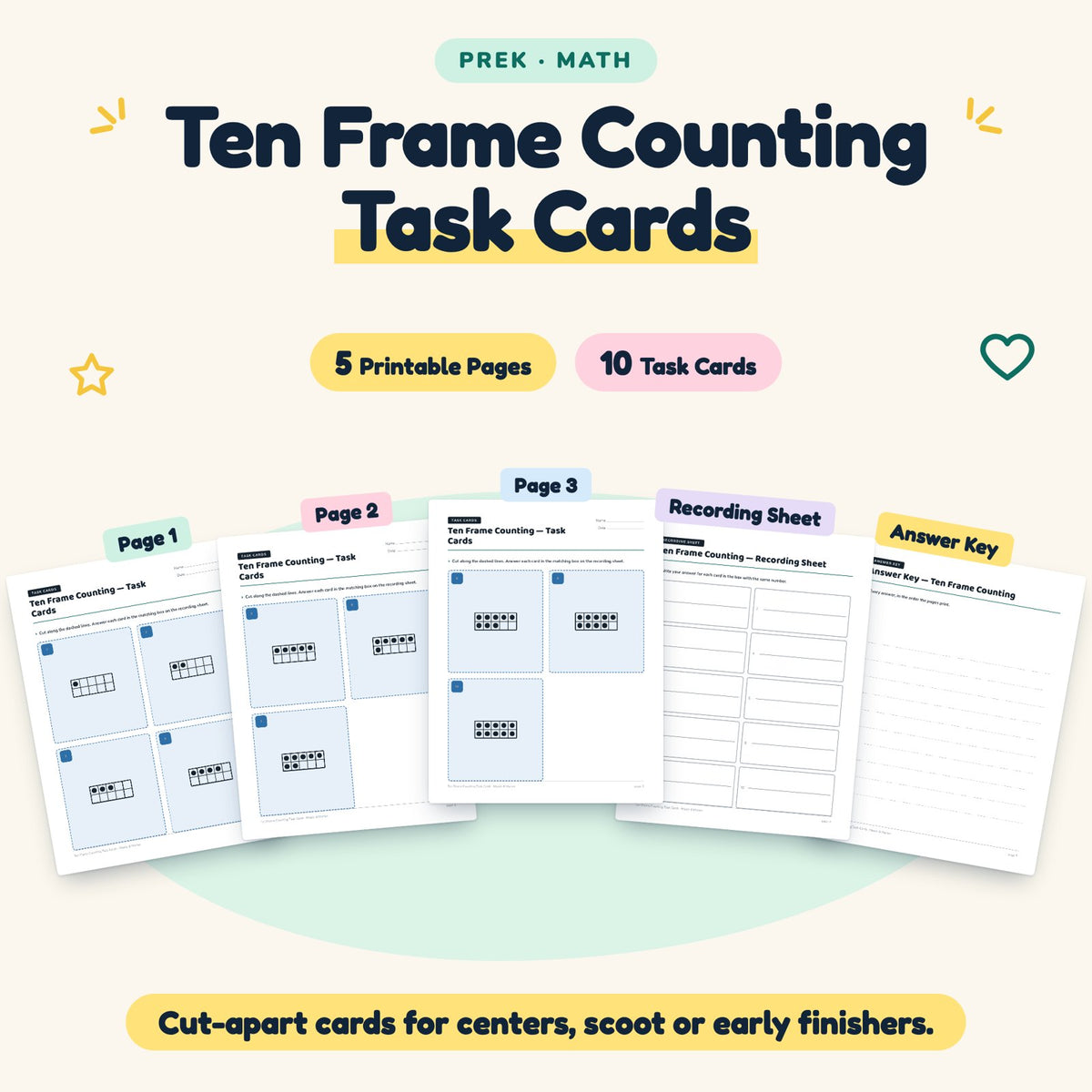 10 Ten Frame Counting Task Cards — cover
