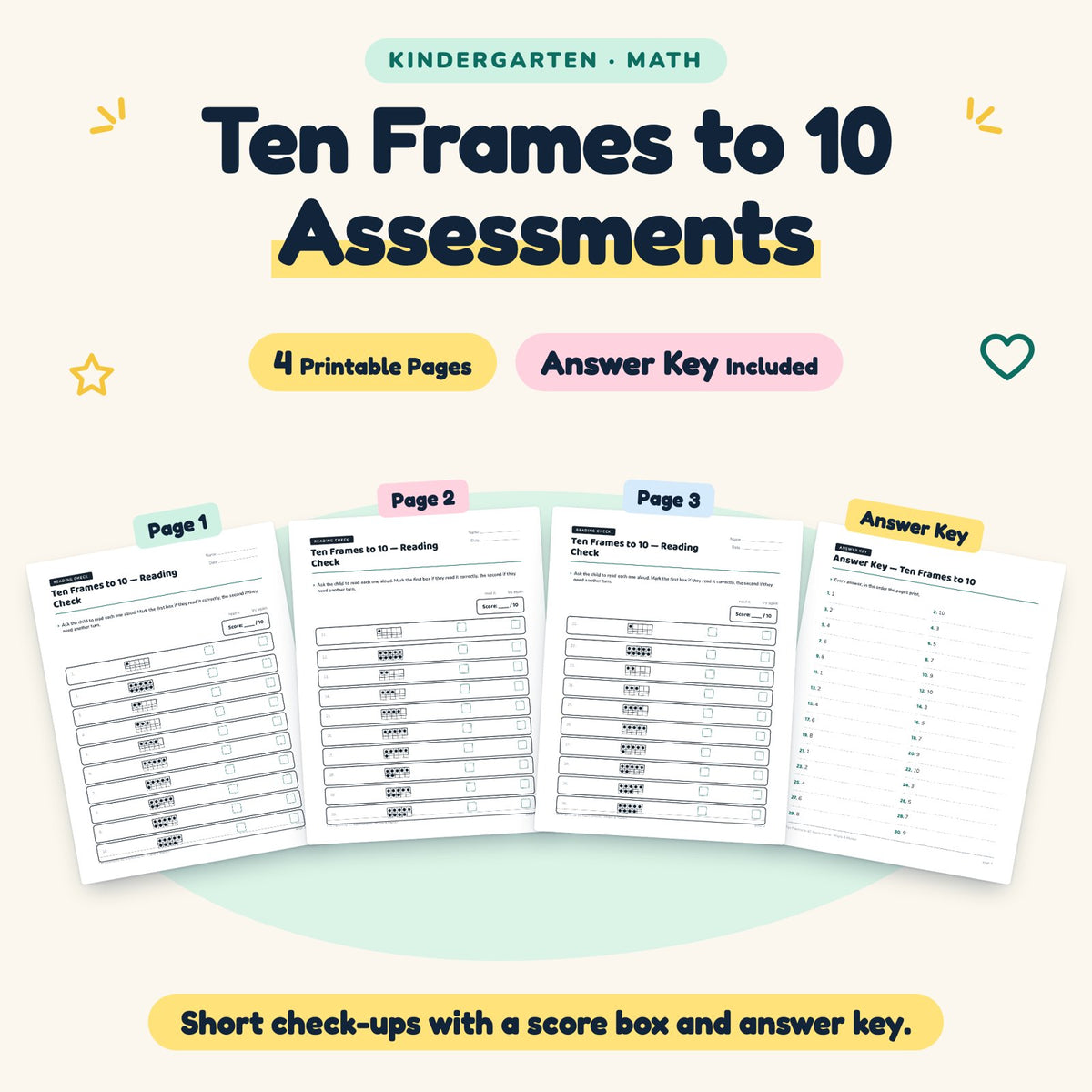 4 Ten Frames to 10 Assessments — cover