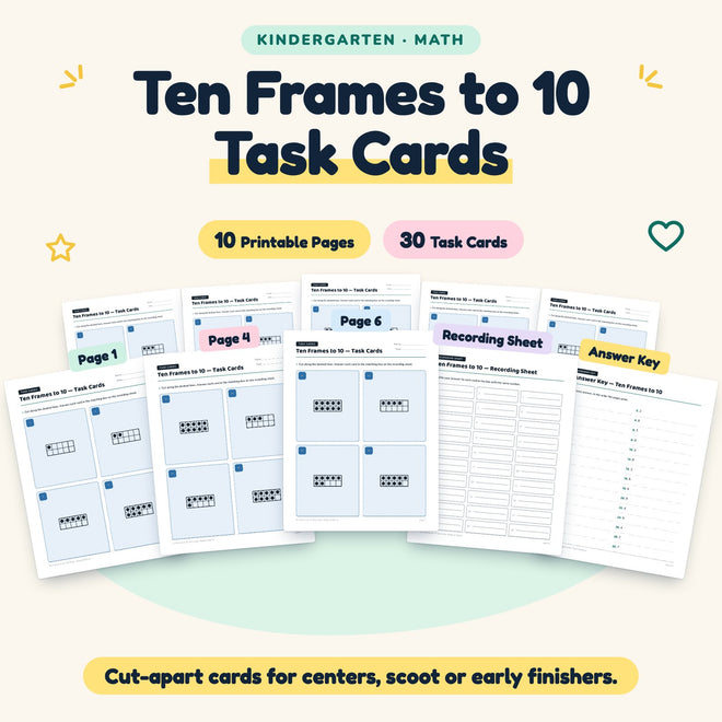 30 Ten Frames to 10 Task Cards — cover
