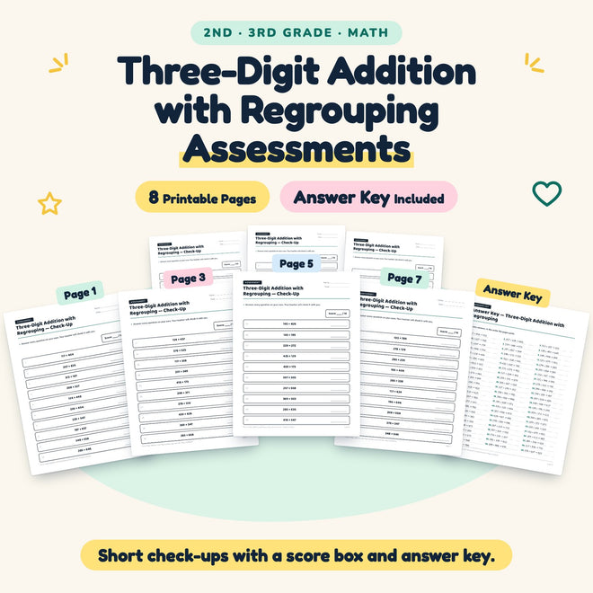 Three-Digit Addition with Regrouping Assessments | 2nd–3rd Grade — cover