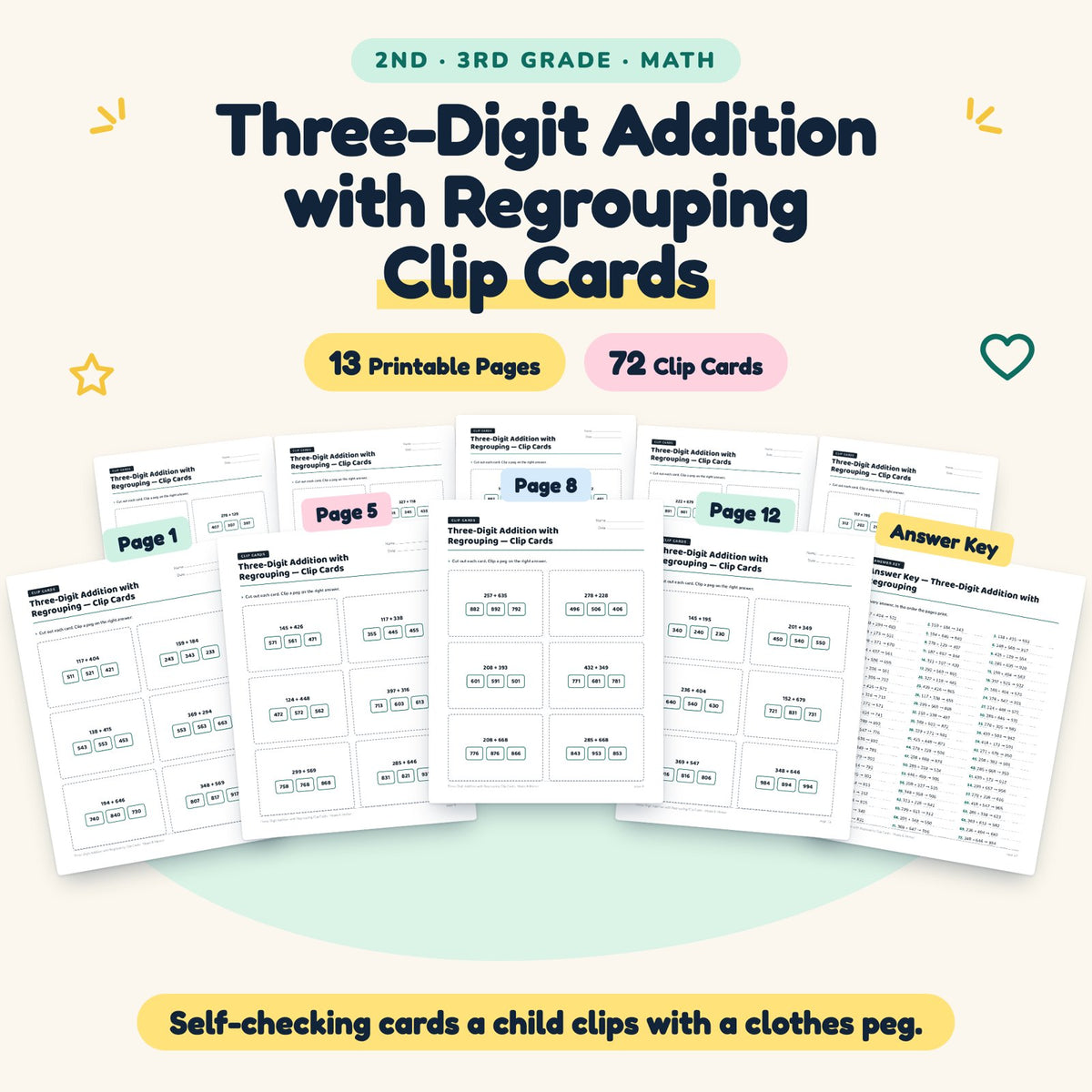 72 Three-Digit Addition with Regrouping Clip Cards — cover