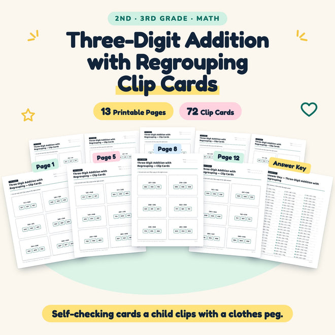 Three-Digit Addition with Regrouping Clip Cards | 2nd–3rd Grade — cover