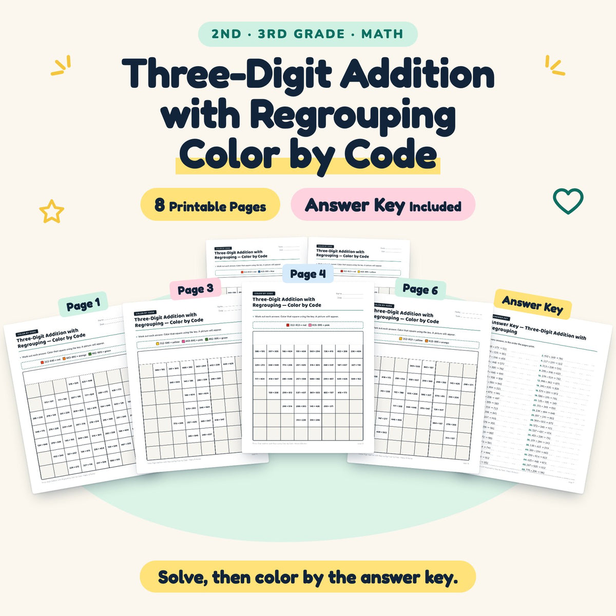 8 Three-Digit Addition with Regrouping Color by Code — cover