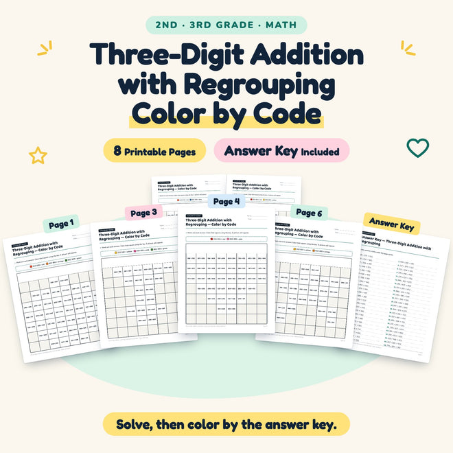 8 Three-Digit Addition with Regrouping Color by Code — cover