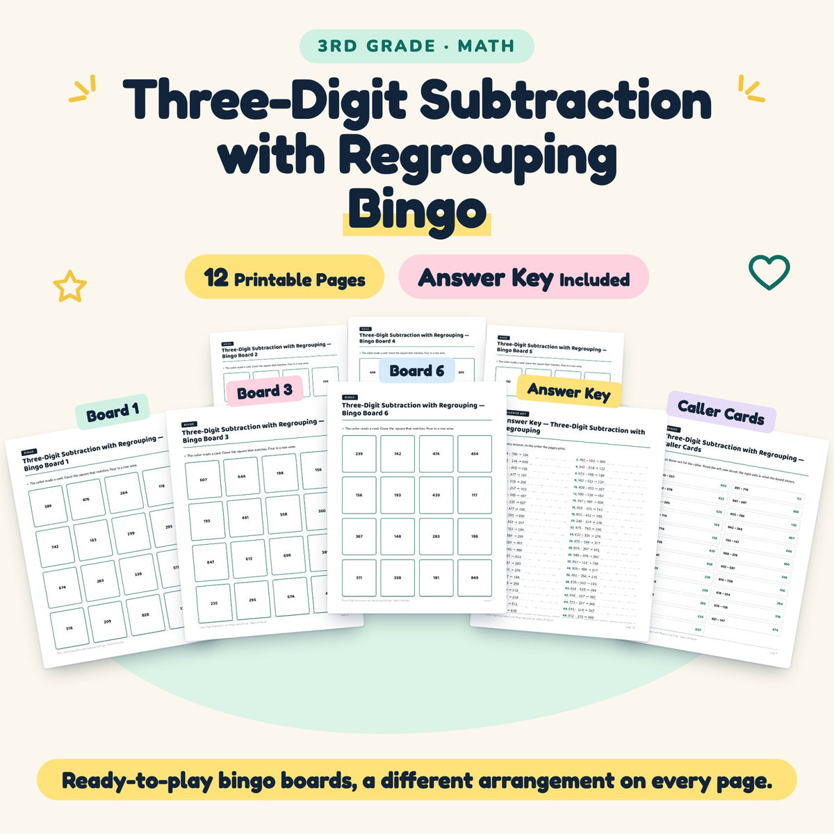 12 Three-Digit Subtraction with Regrouping Bingo — cover