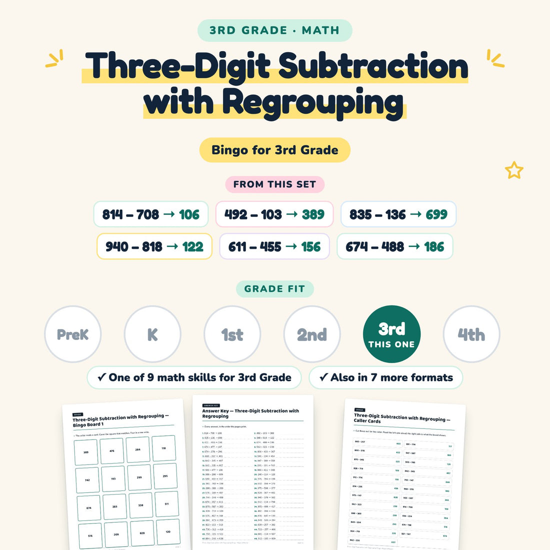 Three-Digit Subtraction with Regrouping: skill and grade fit