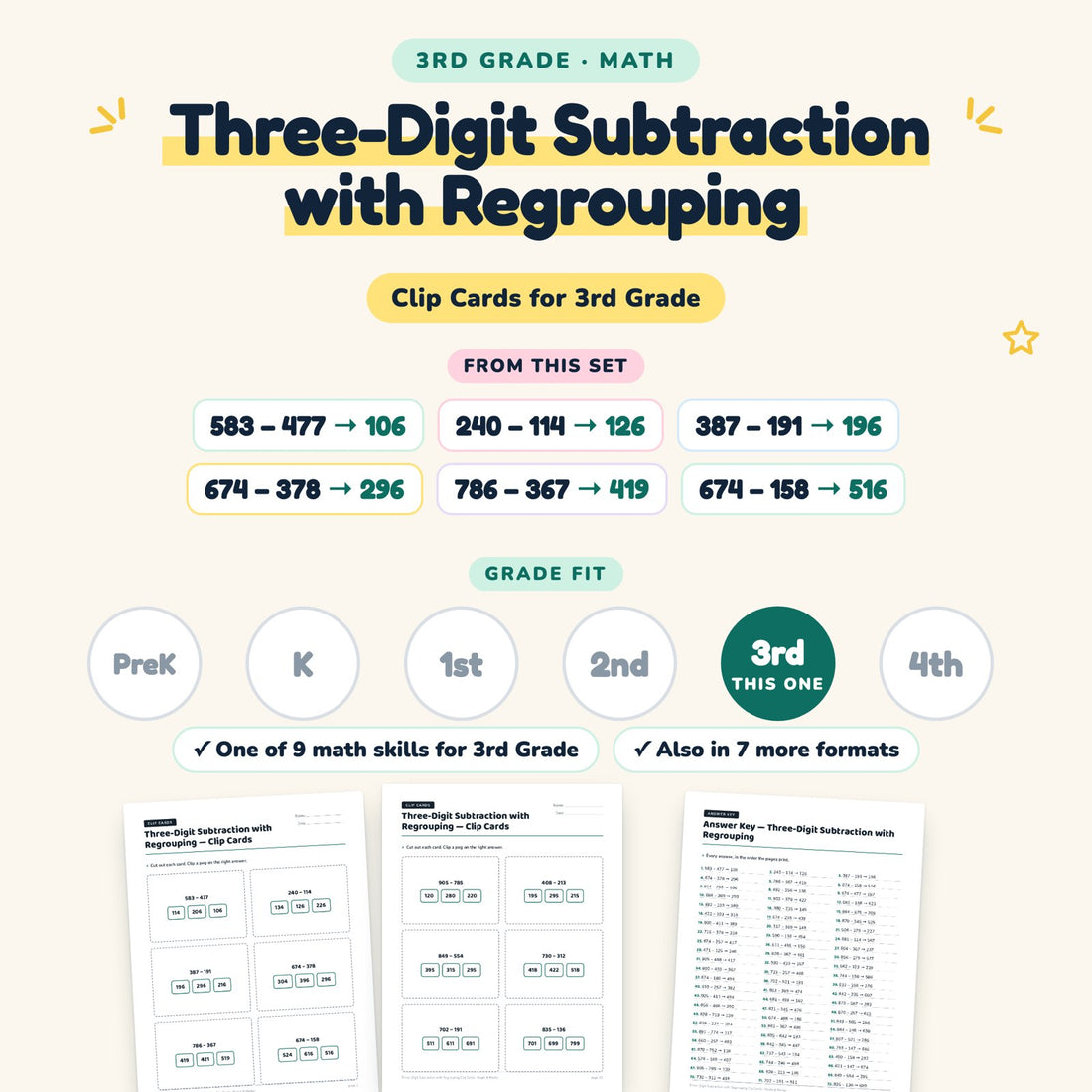 Three-Digit Subtraction with Regrouping: skill and grade fit