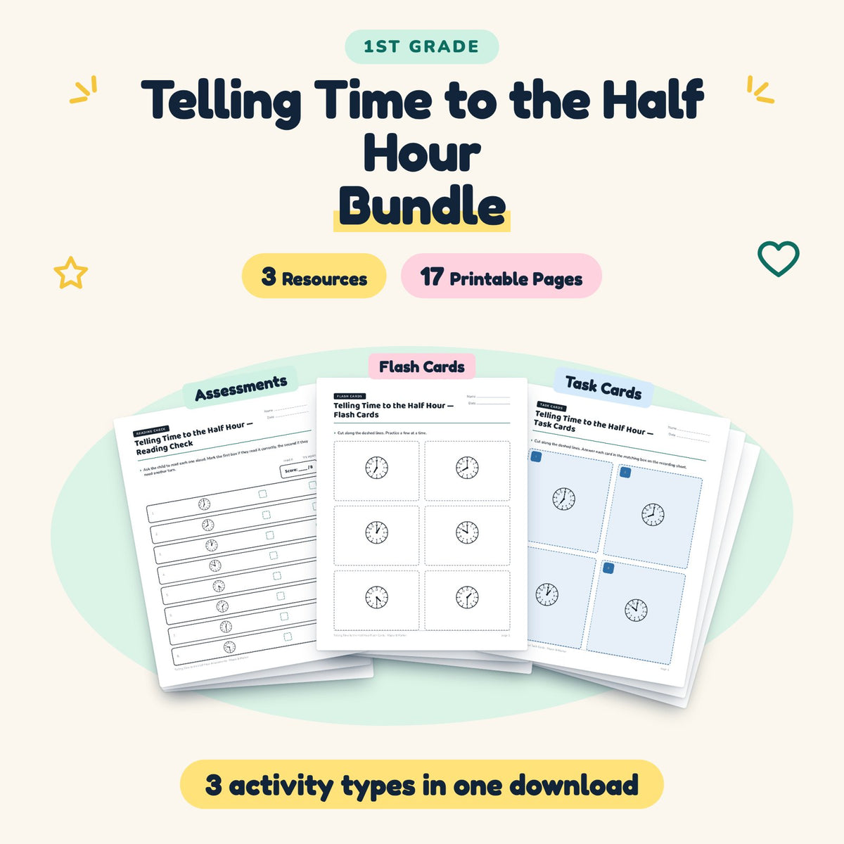 17 Page Telling Time to the Half Hour Bundle — cover