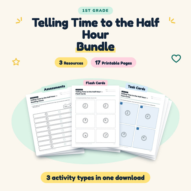 17 Page Telling Time to the Half Hour Bundle — cover