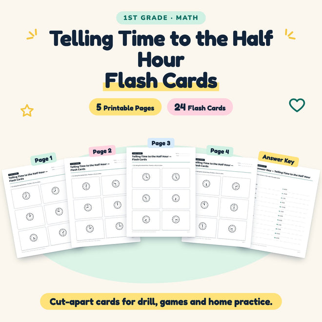 24 Telling Time to the Half Hour Flash Cards — cover