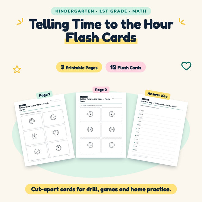 12 Telling Time to the Hour Flash Cards — cover