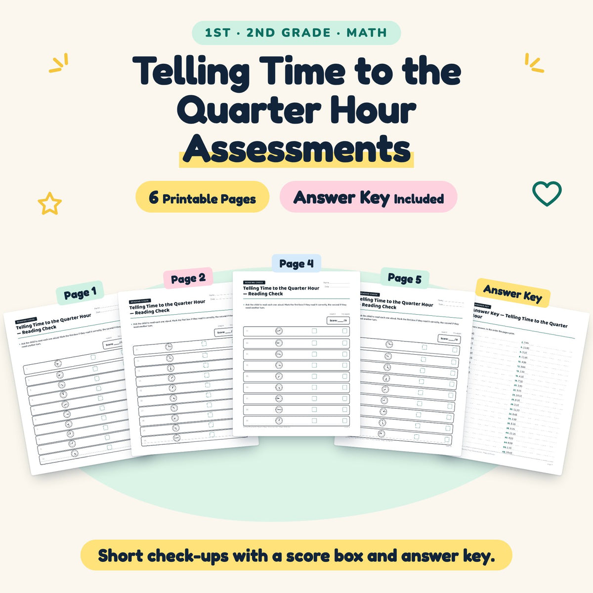 6 Telling Time to the Quarter Hour Assessments — cover