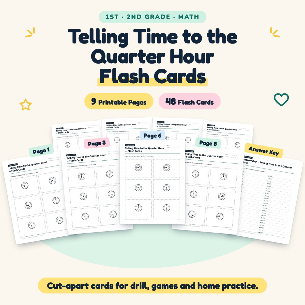 48 Telling Time to the Quarter Hour Flash Cards — cover