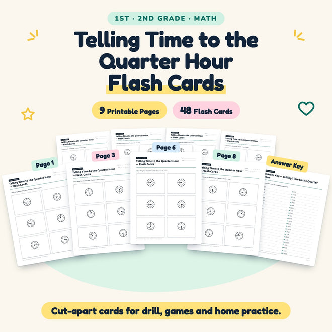 48 Telling Time to the Quarter Hour Flash Cards — cover