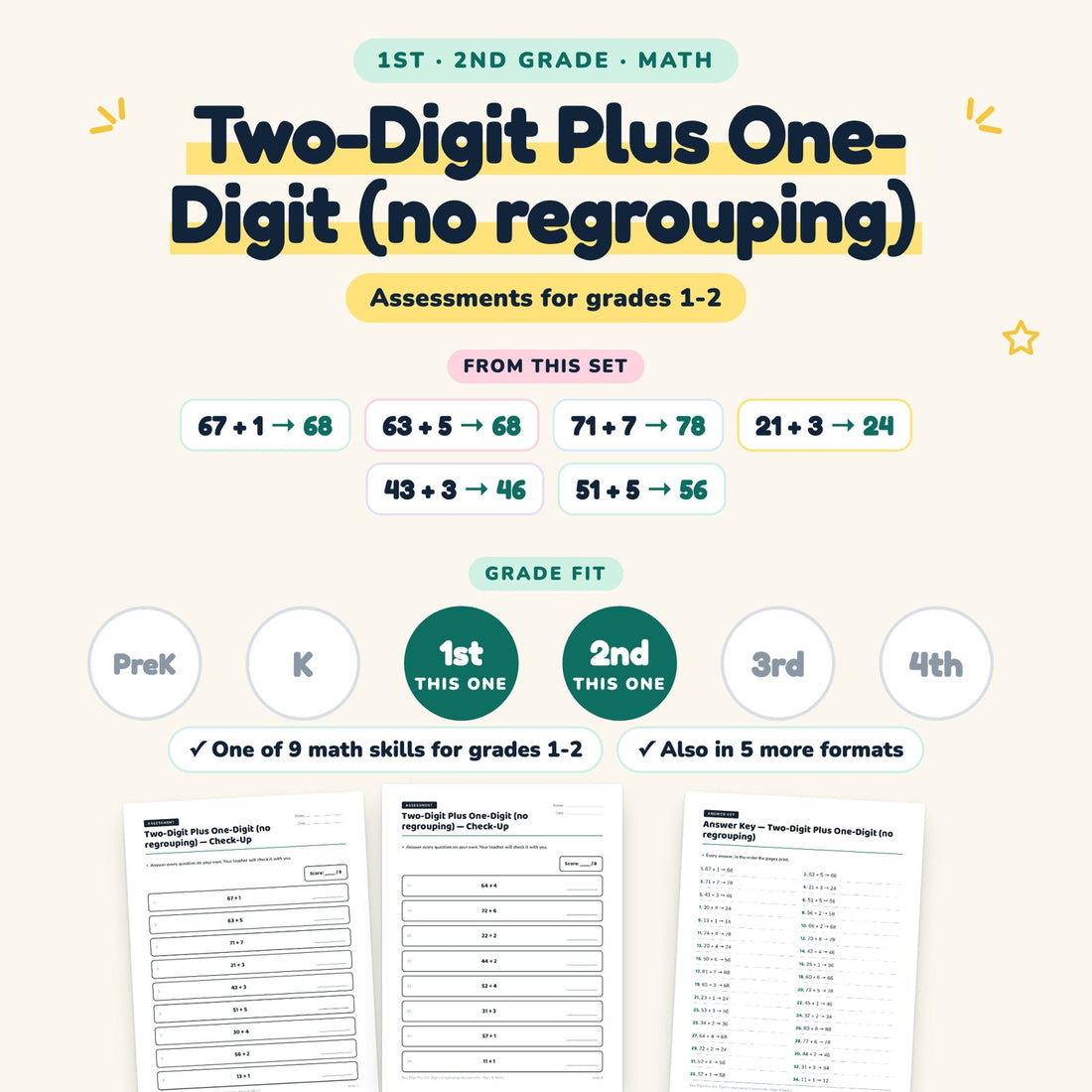 Two-Digit Plus One-Digit (no regrouping): skill and grade fit