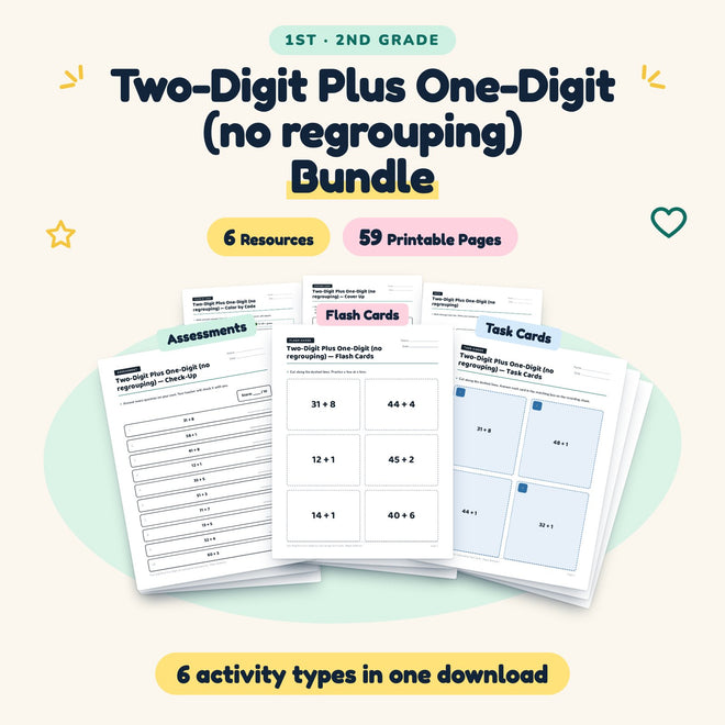 Two-Digit Plus One-Digit Bundle | 1st–2nd Grade Math — cover