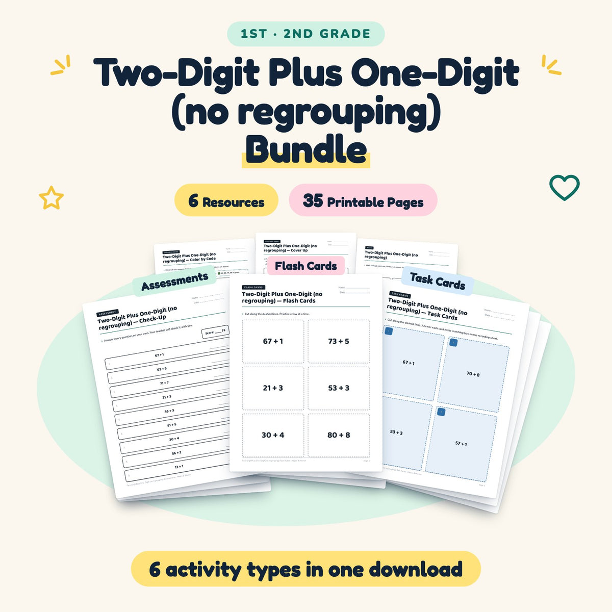 35 Page Two-Digit Plus One-Digit (no regrouping) Bundle — cover