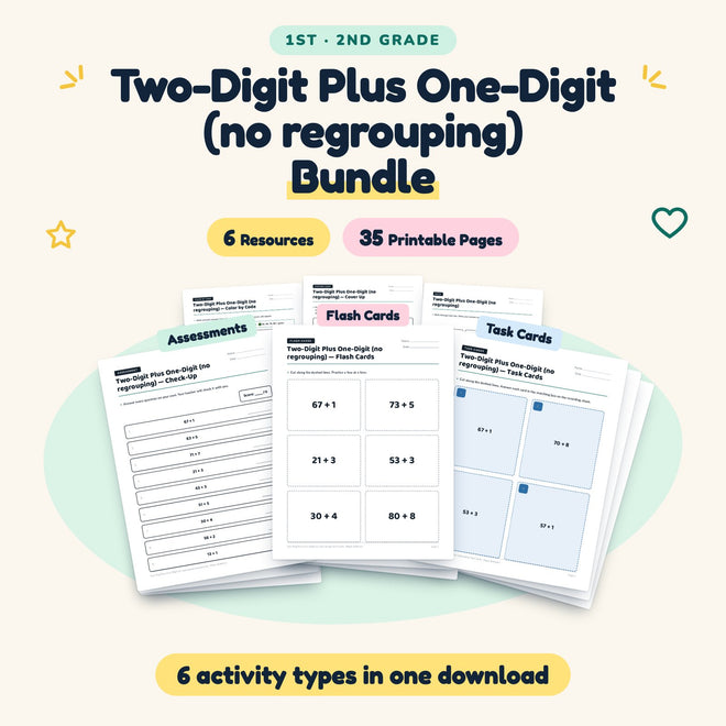 35 Page Two-Digit Plus One-Digit (no regrouping) Bundle — cover