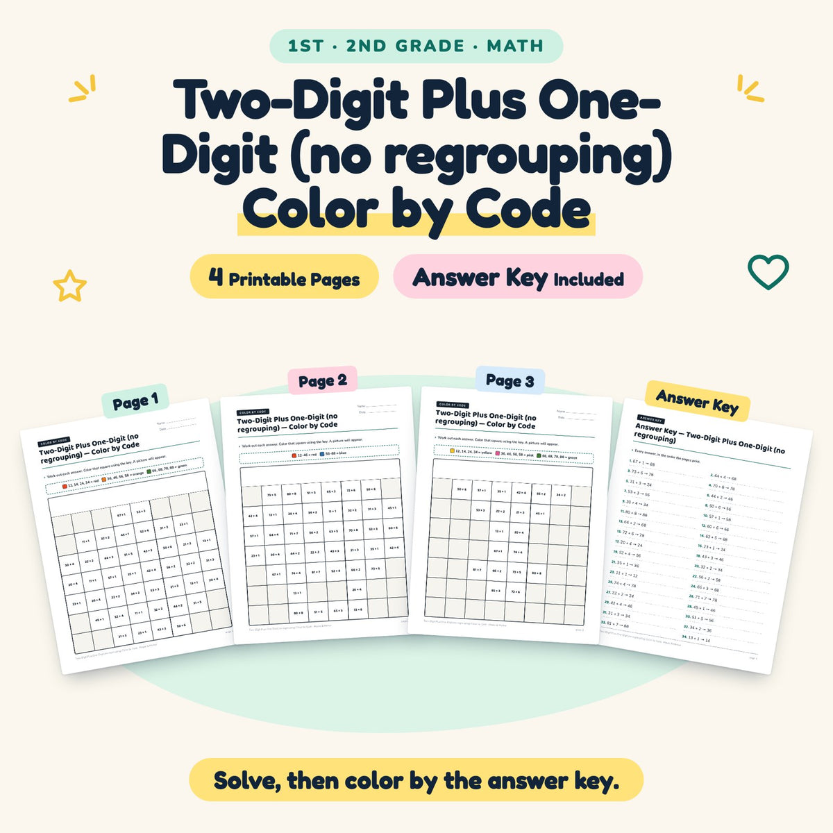 4 Two-Digit Plus One-Digit (no regrouping) Color by Code — cover