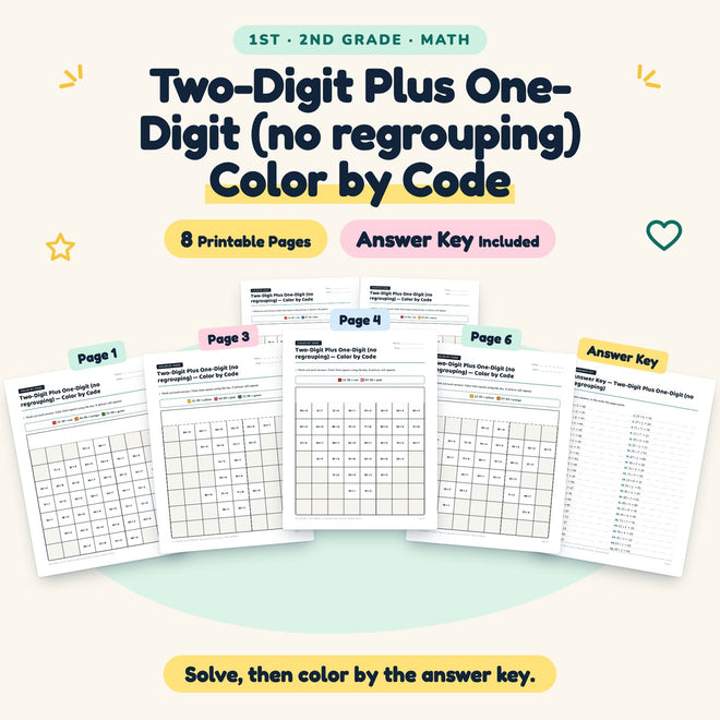 Two-Digit Plus One-Digit Color by Code | 1st–2nd Grade Math — cover