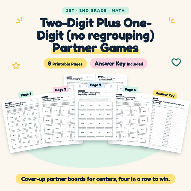Two-Digit Plus One-Digit Partner Games | 1st–2nd Grade Math — cover