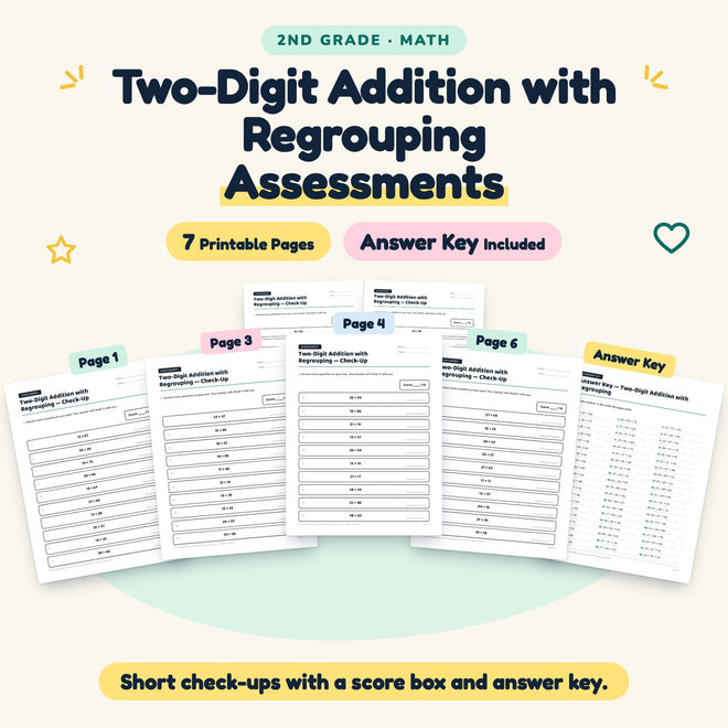 7 Two-Digit Addition with Regrouping Assessments — cover
