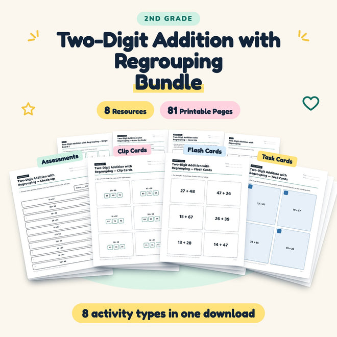 Two-Digit Addition with Regrouping Bundle | 2nd Grade Math — cover