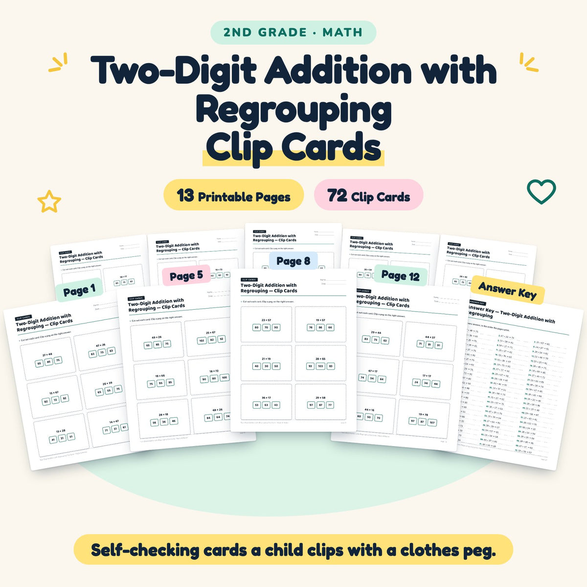 72 Two-Digit Addition with Regrouping Clip Cards — cover