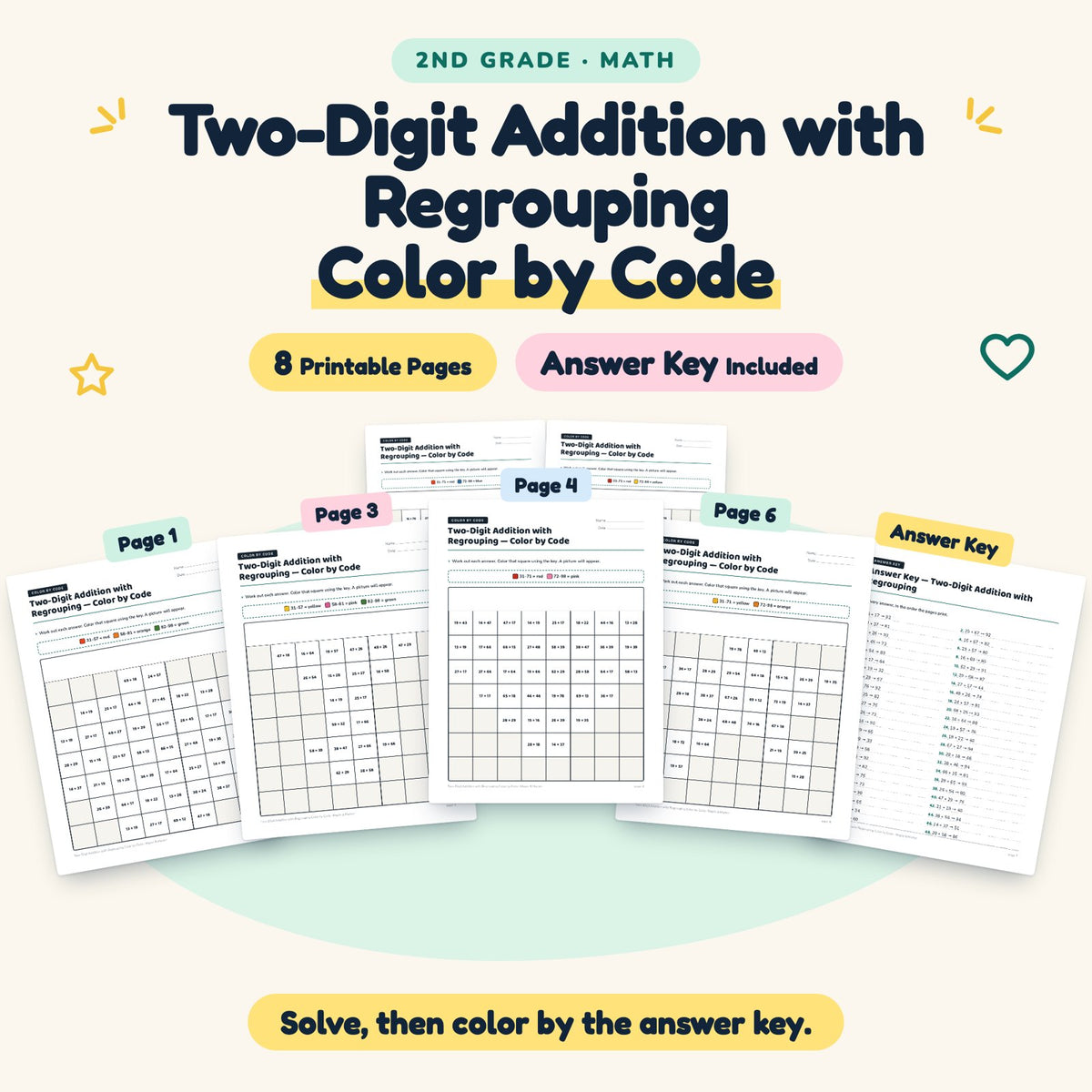 8 Two-Digit Addition with Regrouping Color by Code — cover