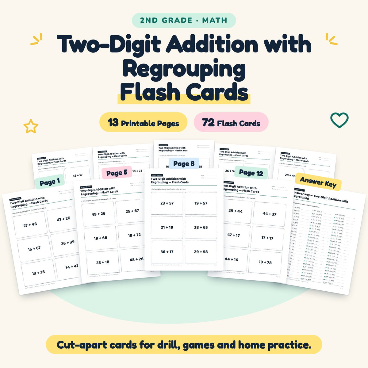 72 Two-Digit Addition with Regrouping Flash Cards — cover