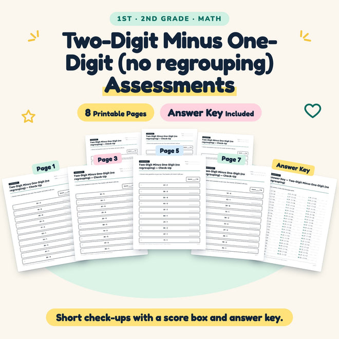 Two-Digit Minus One-Digit Assessments | 1st–2nd Grade Math — cover