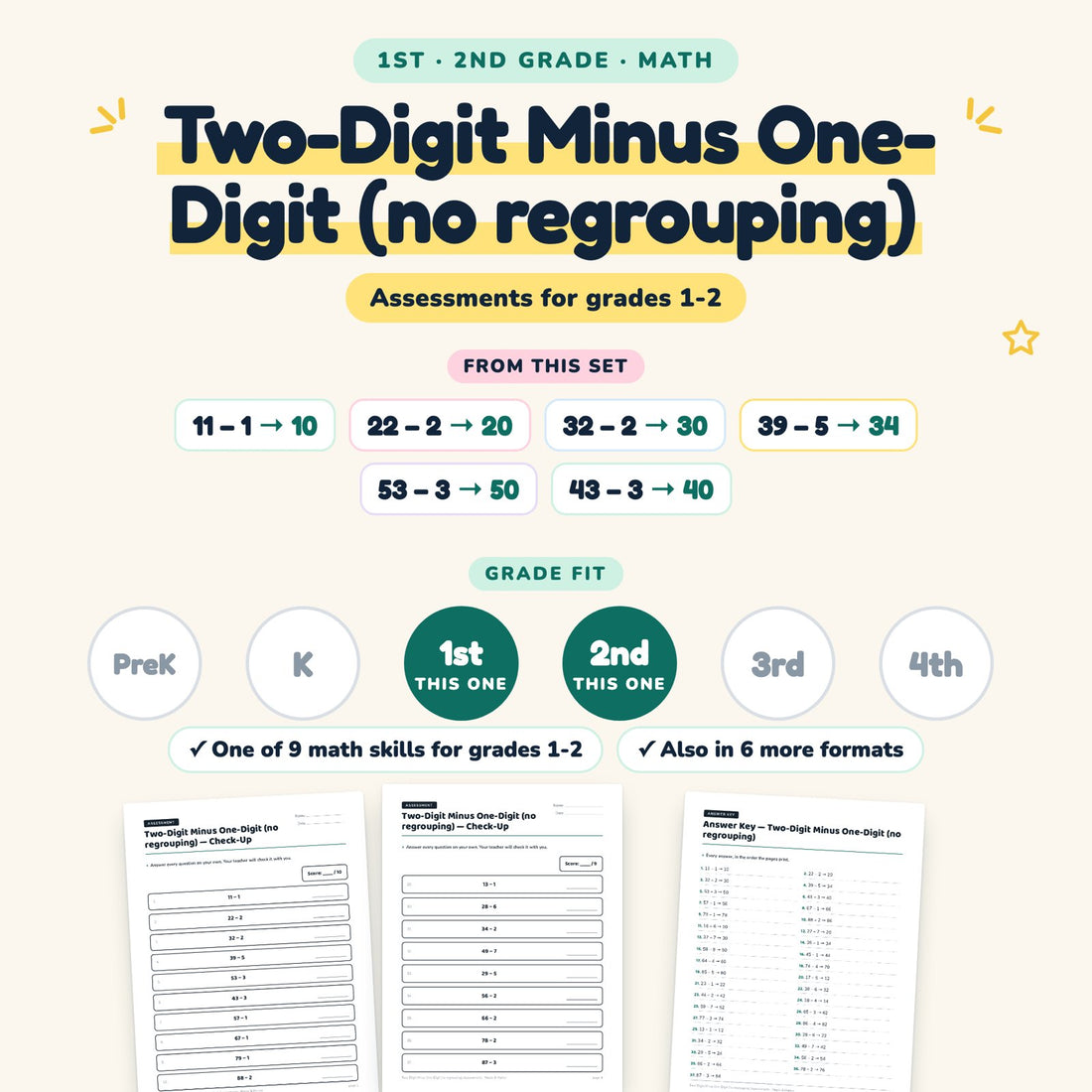 Two-Digit Minus One-Digit (no regrouping): skill and grade fit