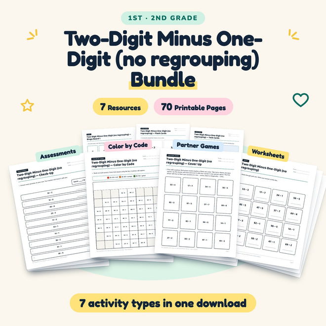 Two-Digit Minus One-Digit Bundle | 1st–2nd Grade Math — cover