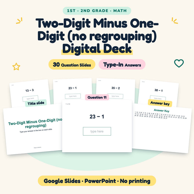 Two-Digit Minus One-Digit Digital Activity | 1st–2nd Grade — cover