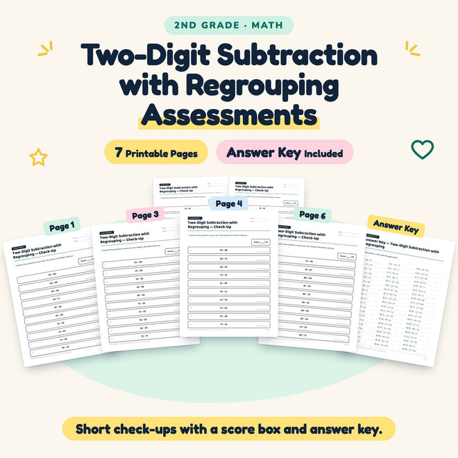 7 Two-Digit Subtraction with Regrouping Assessments — cover