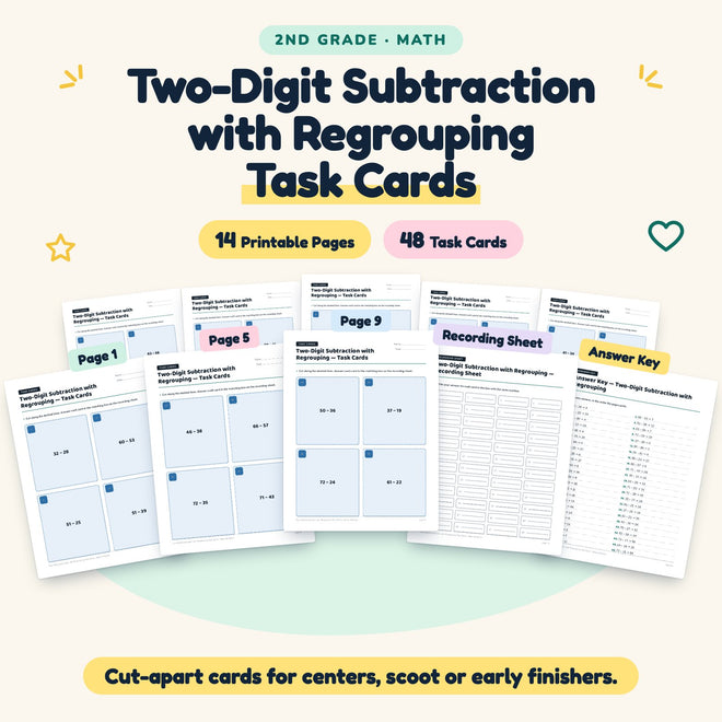 Two-Digit Subtraction with Regrouping Task Cards | 2nd Grade — cover