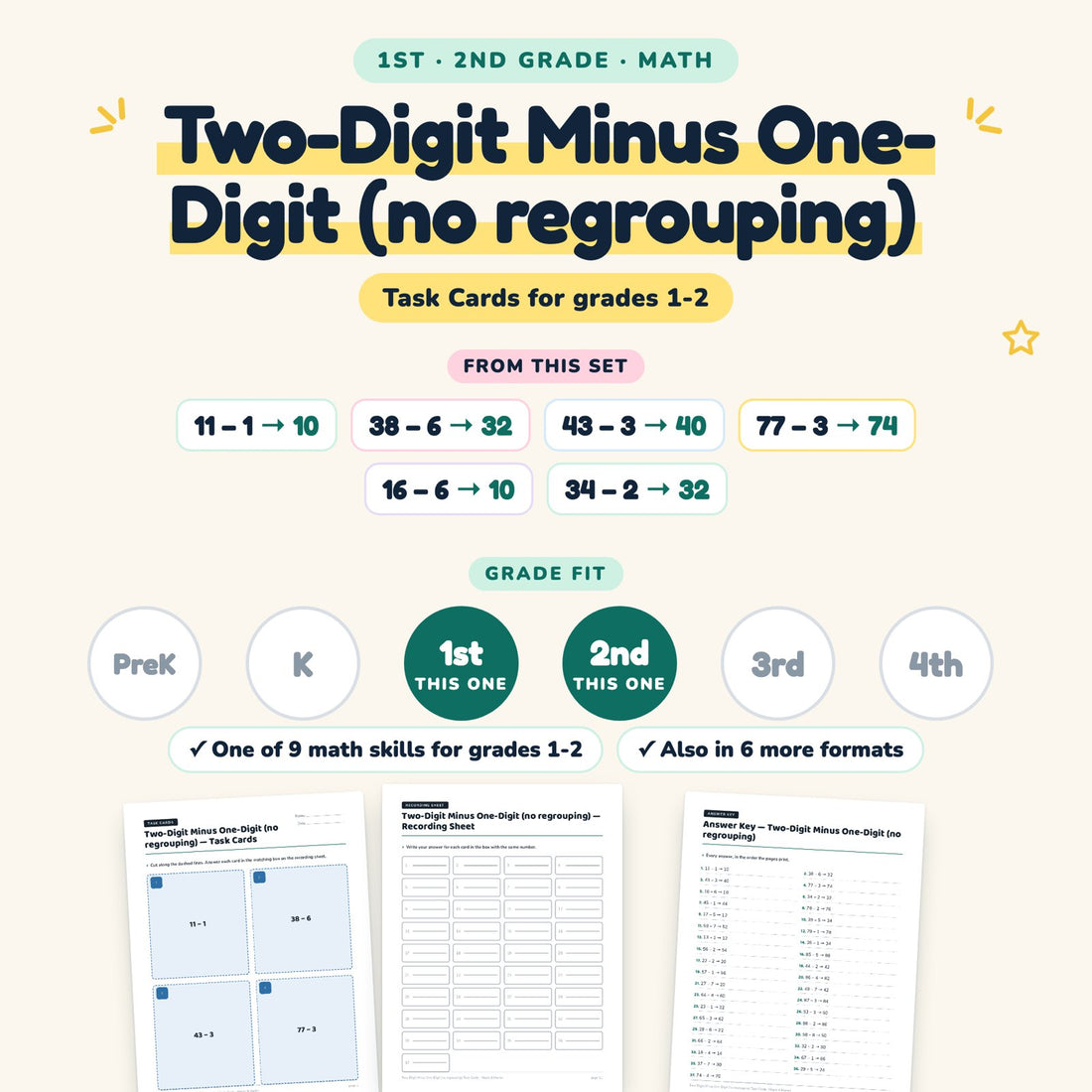 Two-Digit Minus One-Digit (no regrouping): skill and grade fit