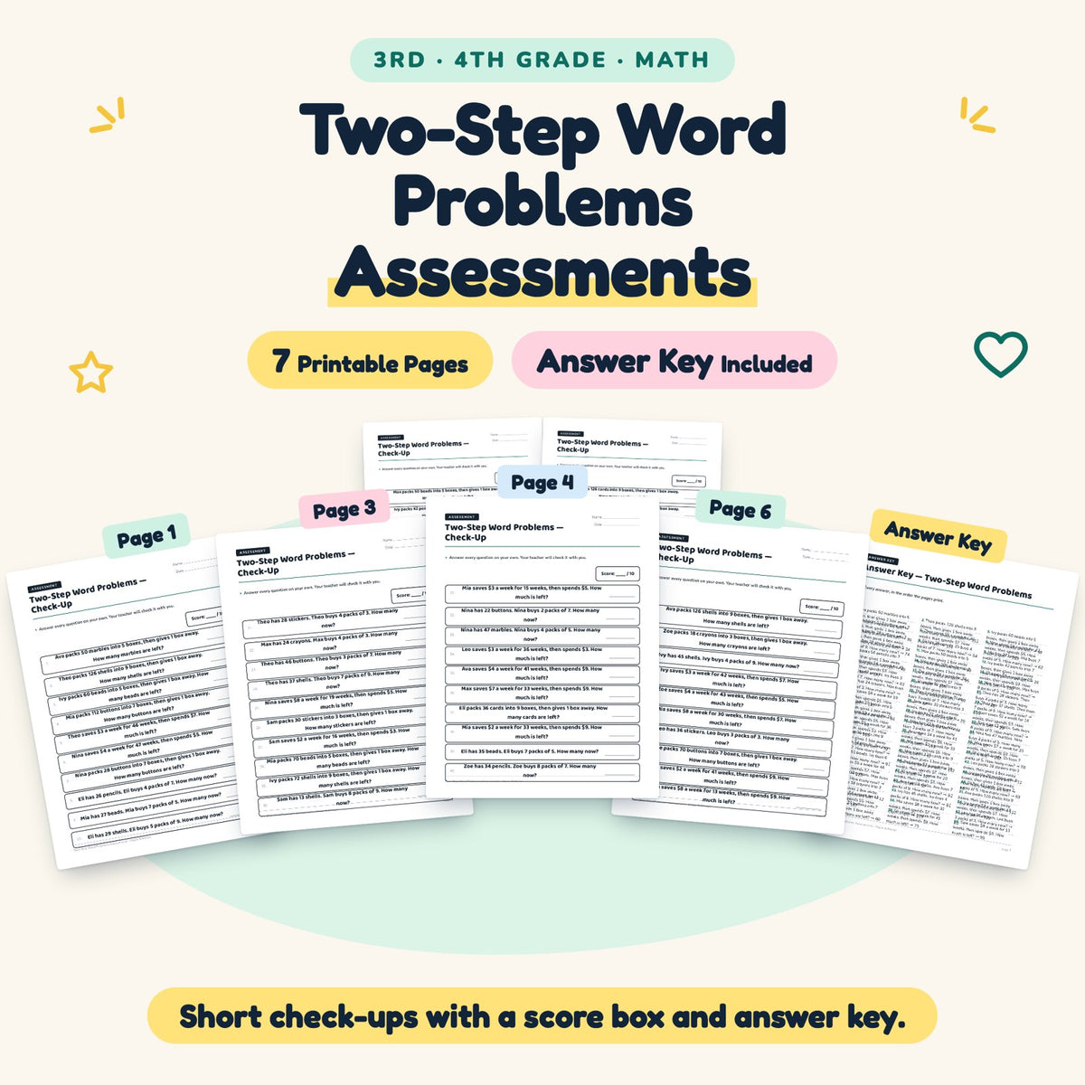 7 Two-Step Word Problems Assessments — cover
