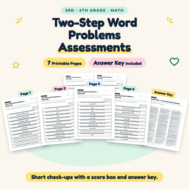 7 Two-Step Word Problems Assessments — cover