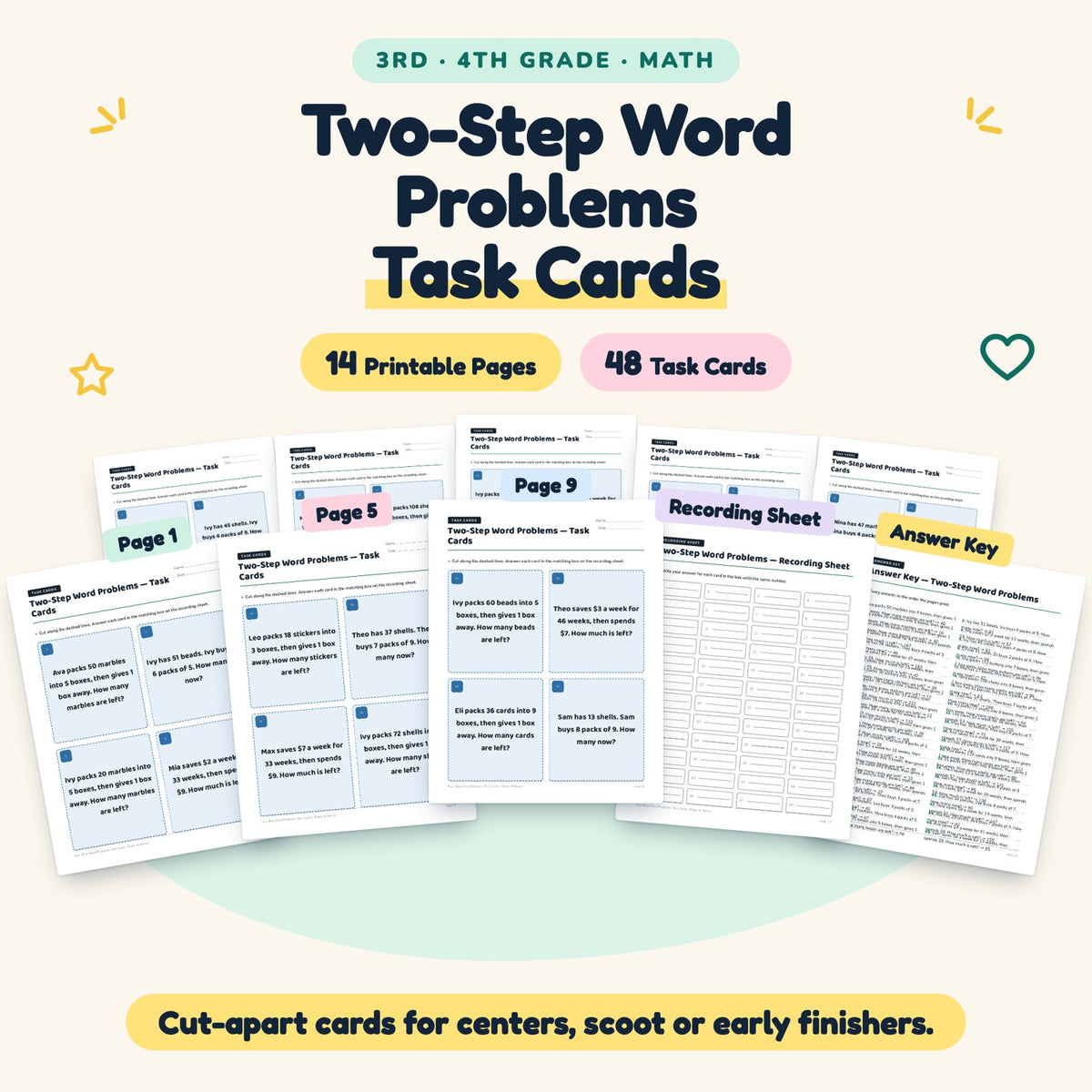 48 Two-Step Word Problems Task Cards — cover