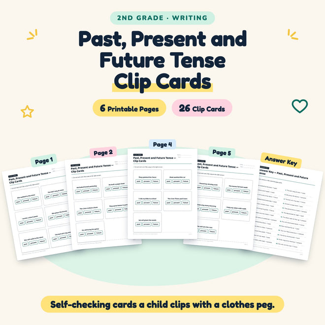 26 Past, Present and Future Tense Clip Cards — cover