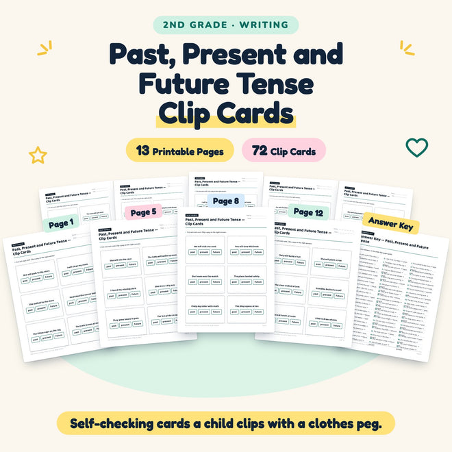 Past, Present and Future Tense Clip Cards | 2nd Grade — cover