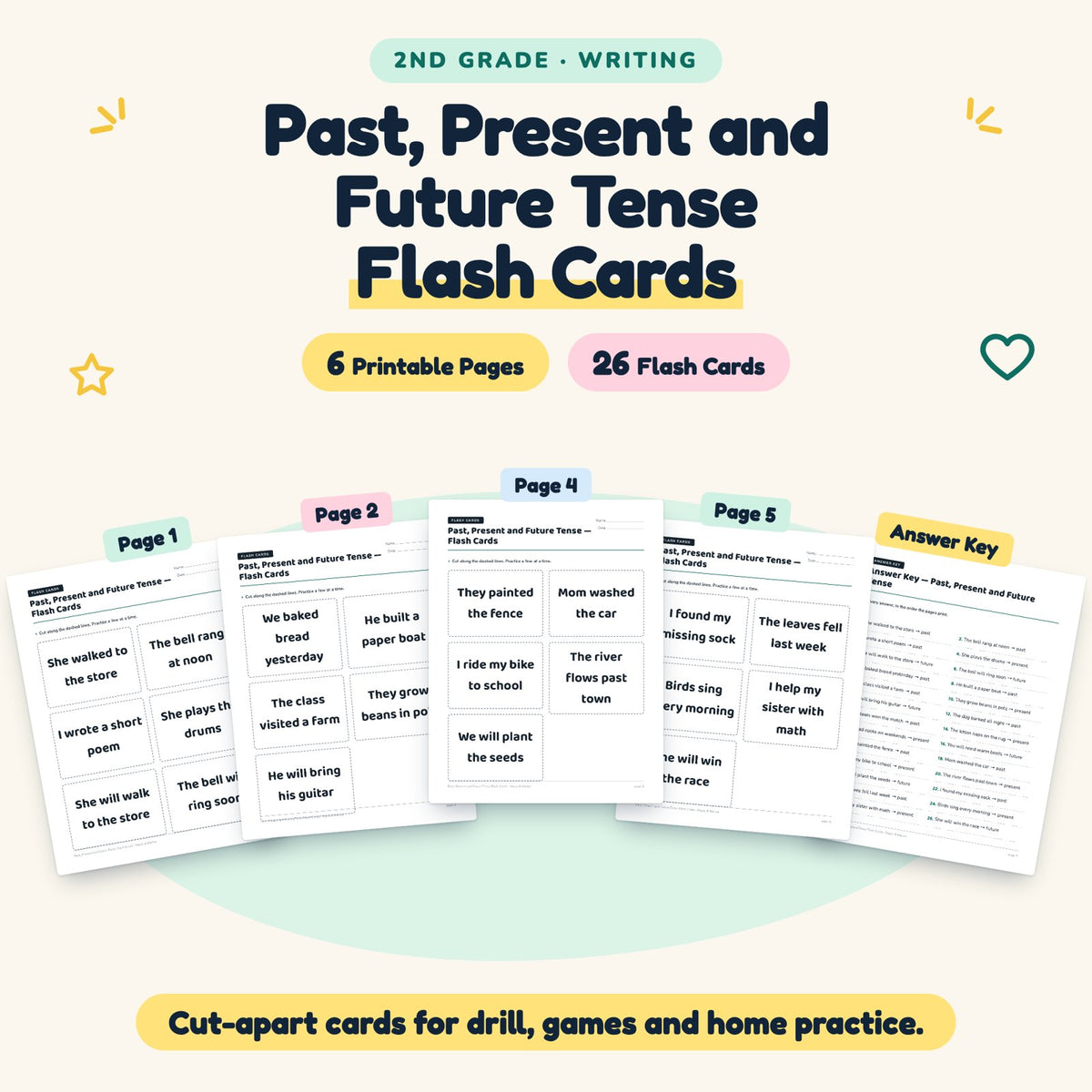 26 Past, Present and Future Tense Flash Cards — cover