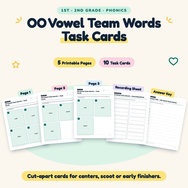 10 OO Vowel Team Words Task Cards — cover
