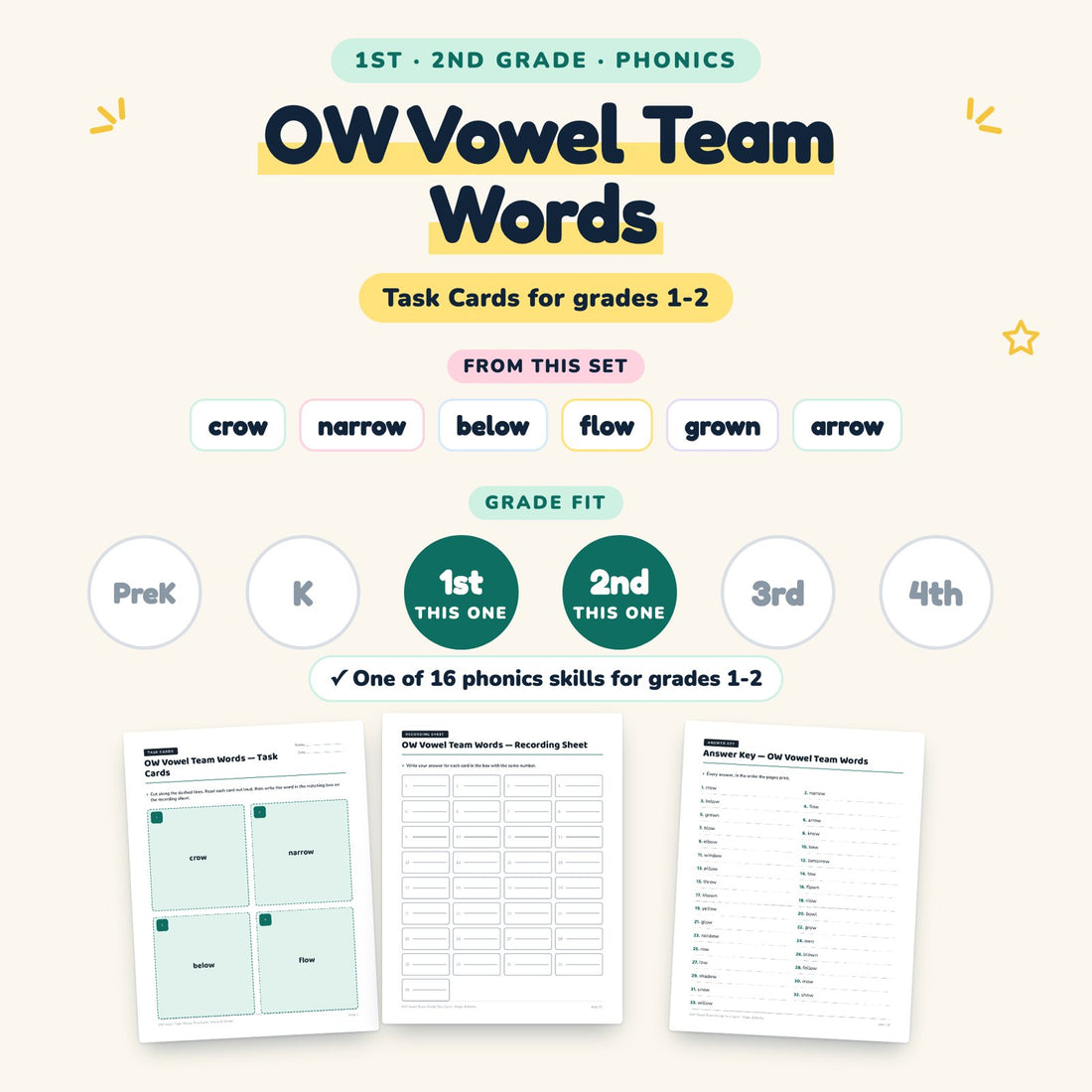 OW Vowel Team Words: skill and grade fit