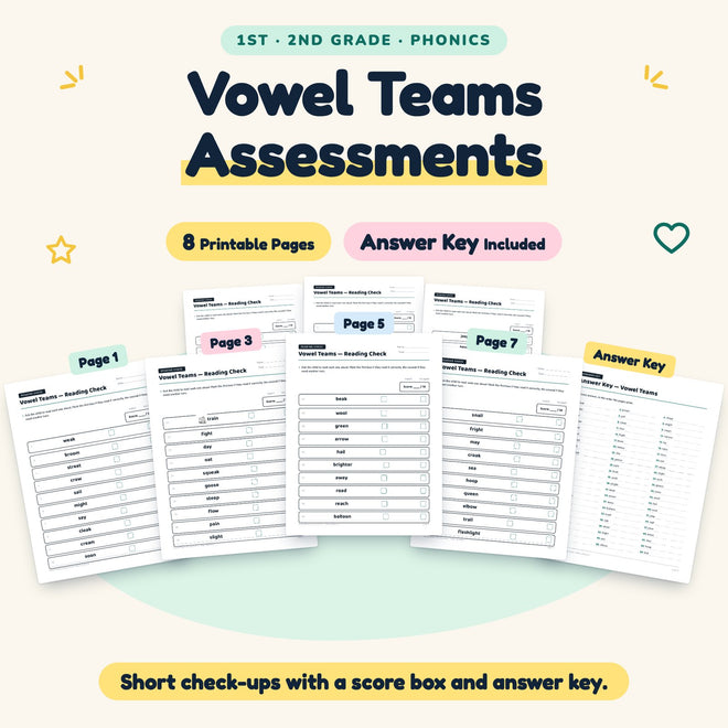 Vowel Teams Assessments | 1st–2nd Grade Phonics (7 Pages) — cover